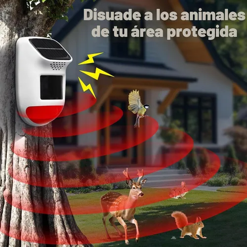Vista 6 de Alarma Solar con Sensor de Movimiento - Sirena de Seguridad Impermeable IP65 de 120dB con Control Remoto y Luz Estroboscópica, 3 Modos