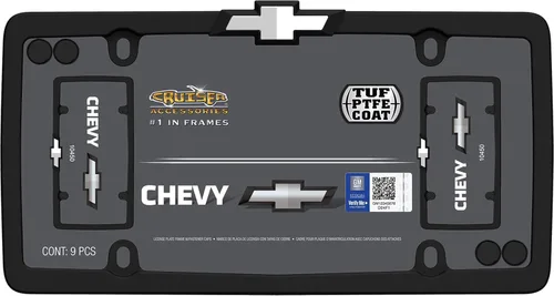 Vista 2 de Cruiser Accessories Marco de matrícula Chevrolet, negro mate/cromo (con tapas de sujetadores)