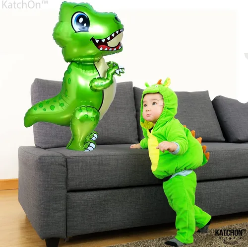 Vista 8 de KatchOn, Globo grande de dinosaurio verde – 25 pulgadas, globo TRex Globos de dinosaurio para fiesta de cumpleaños Decoraciones de fiesta