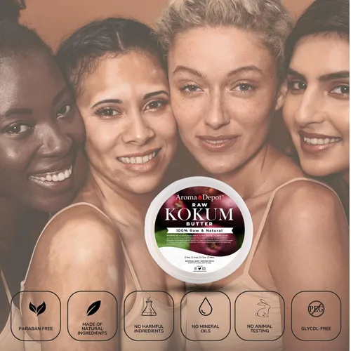 Vista 2 de Aroma Depot Mantequilla Kokum Cruda de 12 oz Ideal para la piel, el cuerpo y el cabello. 100% pura I natural I prensada en frío espesante
