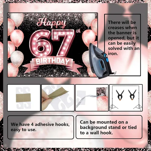 Vista 196 de Cartel de feliz cumpleaños décimo oro rosa, telón de fondo, saludos a 10 años, globos de confeti, decoración temática para niñas de 10 años