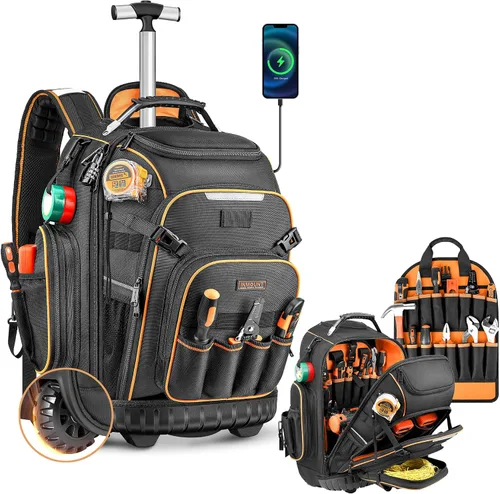 Vista 8 de Mochila de herramientas, mochila de herramientas de apertura completa resistente para hombres con base moldeada impermeable, mochila grande