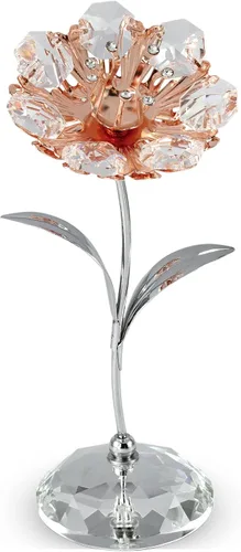Vista 2 de Matashi Figura de girasol con girasol plateado chapado en oro cromado y rosa con tachuelas de cristal – Hermoso adorno de mesa con base de cristal