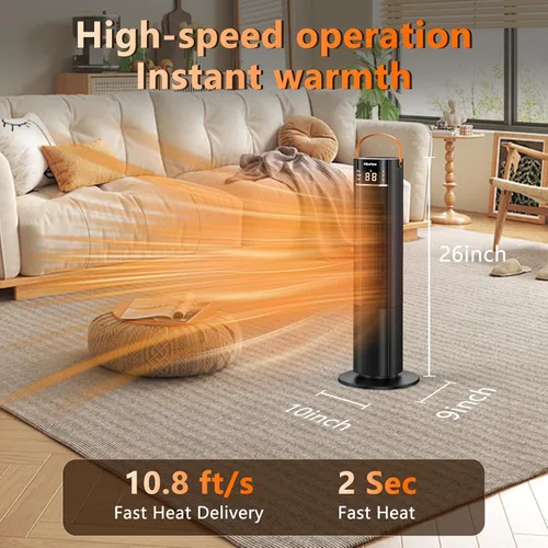 Vista 2 de Calentadores espaciales para uso en interiores, calentador eléctrico de 26 pulgadas y 12 pies/s con control remoto, calentadores eléctricos de 1500