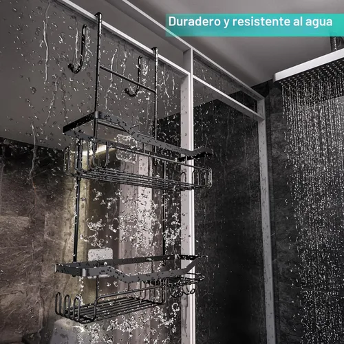 Vista 2 de HapiRm - Organizador de ducha colgante sobre la puerta con jabonera, organizador de ducha adhesivo sin necesidad de taladrar con 11 ganchos