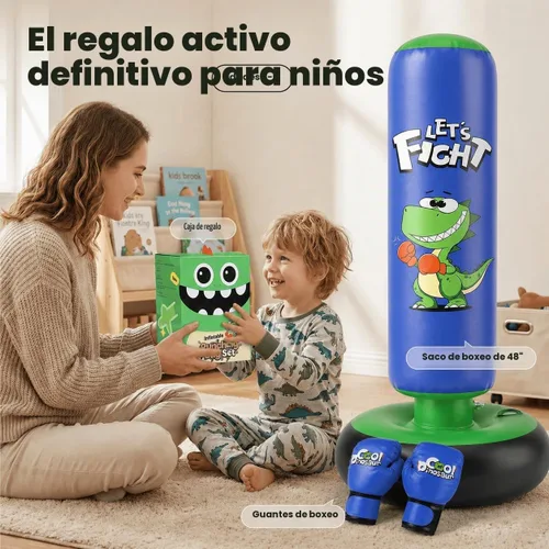 Vista 6 de Bolsa de boxeo inflable, bolsa de boxeo de 48" para niños con guantes de boxeo, juego de boxeo estable para karate, taekwondo, juguete de dinosaurio