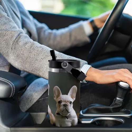 Vista 6 de French Bulldog Puppies Tumbler with Handle 30oz Vacuum Insulated Stainless Steel Water Bottle Leakproof Hot Coffee Travel Mug Iced Coffee Cup