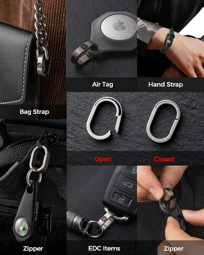 Vista 6 de FEGVE Key Ring, Titanium Side Pushing Key Rings Keychain Rings Small Split Keyrings for Men