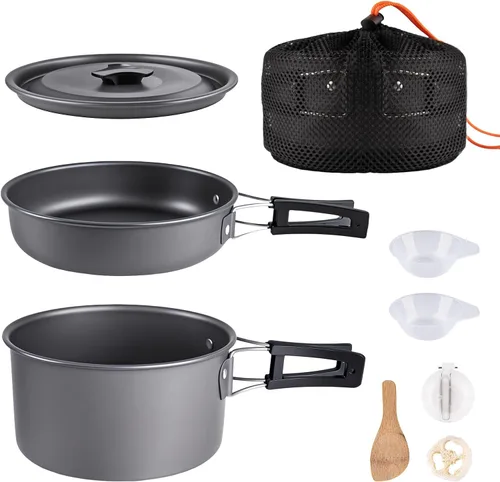 Vista 13 de aiGear Utensilios de cocina para acampar con olla cubiertos vajilla 1-2