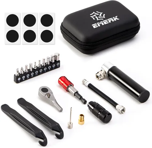 Vista 8 de EMERK Kit de herramientas de reparación de bicicletas: kit de herramientas múltiples para bicicleta con mini bomba, herramienta reversible