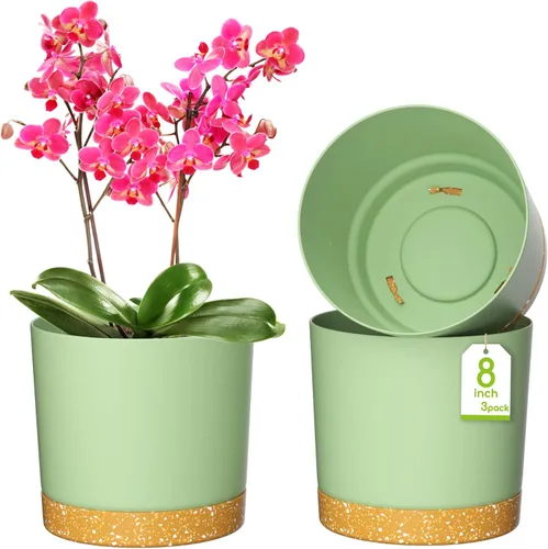 Vista 16 de ZMTECH Macetas para plantas, juego de 6 macetas de plástico de riego automático de 6.5 pulgadas con orificio de drenaje y platillo, maceta