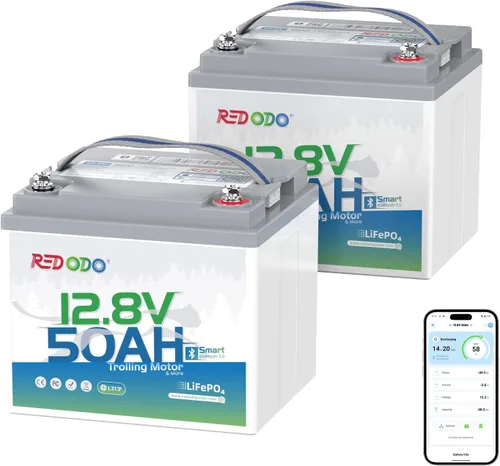 Vista 27 de Redodo Batería de litio Bluetooth inteligente de 12 V 50 Ah LiFePO4 para motor de arrastre, protección contra bajas temperaturas, vida útil de 10