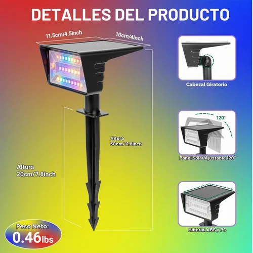 Vista 7 de Paquete de 6 luces solares de Halloween RGBW para decoración