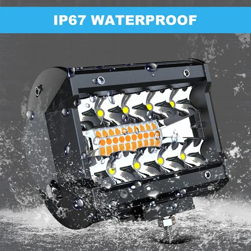 Vista 5 de ASLONG 4 unidades de 4 pulgadas blanco/ámbar amarillo LED Pods luz triple fila Spot Flood Combo LED Bar Offroad conducción niebla lámpara 60 W, 1