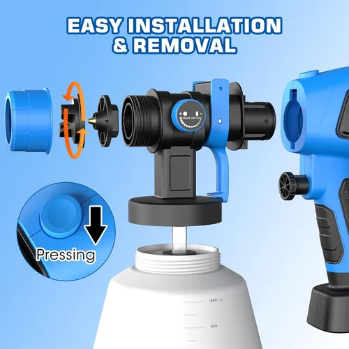 Vista 6 de Pulverizador de pintura, pulverizador de pintura eléctrico de 700 W con recipiente de 33.8 fl oz, pistola de pintura con 5 boquillas y 3 patrones