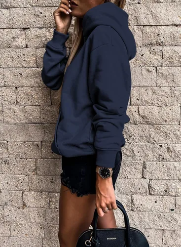Vista 3 de Shewin - Sudadera con capucha para mujer, manga larga, informal, unicolor, ligera, sin botones, holgada, con bolsillo
