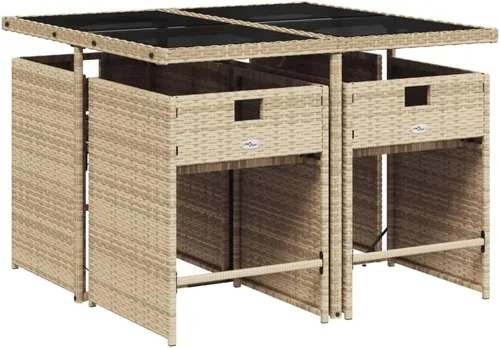 Vista 3 de Beige 5-Piece Outdoor Patio Dining Set with Foldable Chairs Cream Cushions Poly Rattan Furniture for Compact Storage Garden Backyard Balcony Use