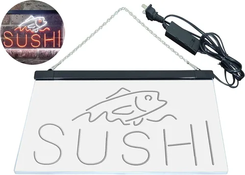 Vista 17 de ADVPRO Sushi Fish Sashimi Restaurant - Letrero de neón LED de doble color, azul y rojo, 12 x 8.5 pulgadas, st6s32-i3334-br