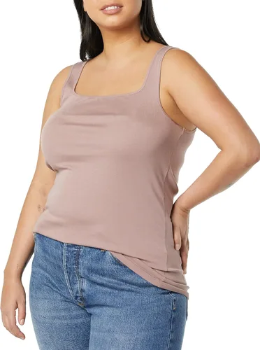 Vista 5 de Tienda Essentials Camiseta de tirantes de cuello cuadrado ajustada para mujer, paquete de 2
