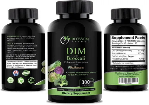 Vista 2 de Suplemento DIM de 300 mg con brócoli 200 mg BioPerine 10 mg de equilibrio hormonal y estrógeno para mujeres y hombres, alivio de la menopausia