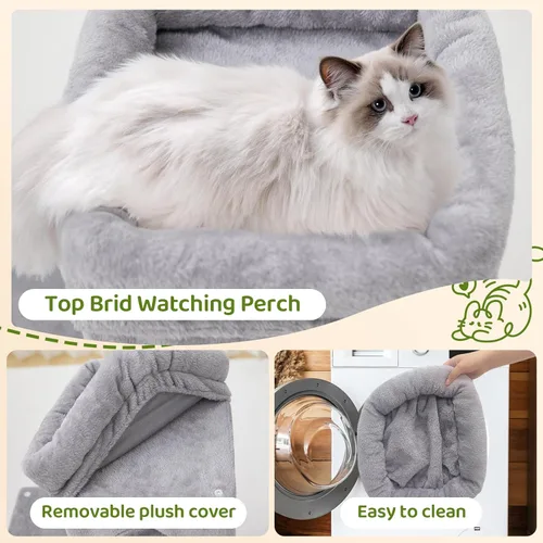 Vista 3 de Woochpet Árbol para gatos de 24 pulgadas de alto con 2 condominios para gatos y juguete de ratón, acogedora torre pequeña para gatos con poste