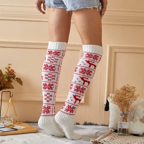 Vista 7 de Pcavin Calcetines altos hasta el muslo para mujer, calcetines de punto trenzado por encima de la rodilla, calentadores de piernas largos y cálidos