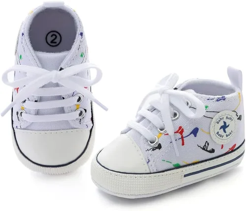 Vista 2 de Zapatos unisex para bebés, niñas y niños, suela suave, lona para recién nacidos, primeros pasos, zapatillas altas antideslizantes