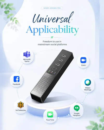 Vista 4 de Altavoz de computadora USB 3 en 1 con micrófono, altavoz de conferencia para PC, portátil y de escritorio con micrófono para hogar inteligente