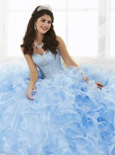 Vista 5 de Vestidos de fiesta de novia con cuentas pesadas para mujer, vestidos de organza con volantes, vestidos de quinceañera para Sweet 16