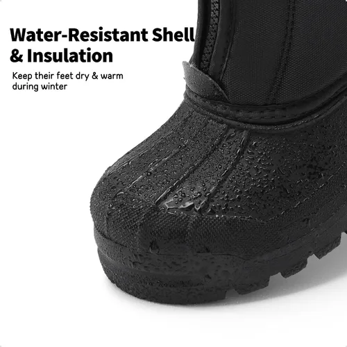 Vista 6 de DREAM PAIRS Botas impermeables de nieve de invierno para niños y niñas, para niños pequeños/grandes Negro