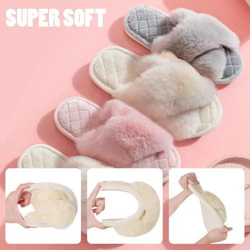 Vista 8 de SAOROPEB Pantuflas mullidas de banda cruzada para mujer, con punta abierta, espuma viscoelástica, transpirables, suaves, mullidas, acogedoras