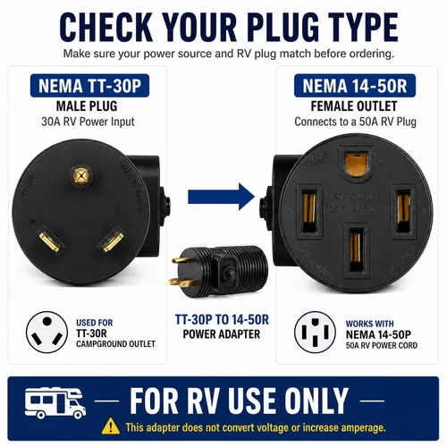 Vista 3 de Adaptador RV de 30 amperios a 50 amperios con disyuntor, TT-30P a 14-50R