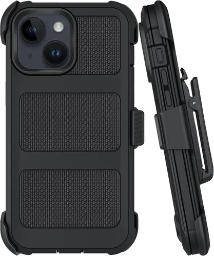 Vista 13 de Funda con clip para cinturón compatible con iPhone 12 Defender con soporte giratorio de 360°, protección resistente anticaídas y golpes, color negro