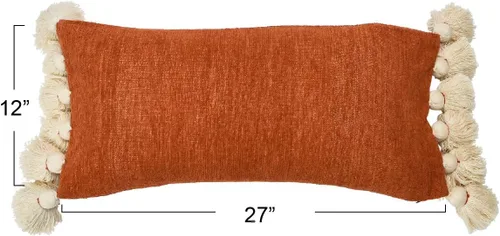 Vista 4 de Main + Mesa Almohada lumbar de chenilla de algodón de gran tamaño con borlas