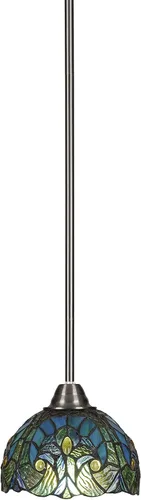 Vista 292 de Toltec Lighting Paramount - Mini colgante de 1 luz en acabado negro mate con cristal de arte perla de 7 pulgadas y estilo negro