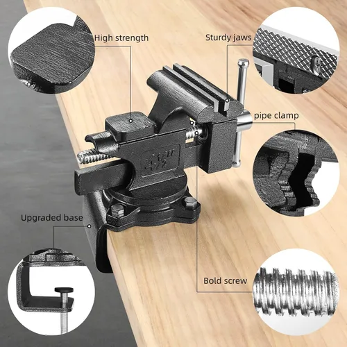 Vista 5 de Torno de banco, tornillo de mesa de 4-1/2" para banco de trabajo, tornillo de banco multiusos resistente 2 en 1 con mordazas suaves