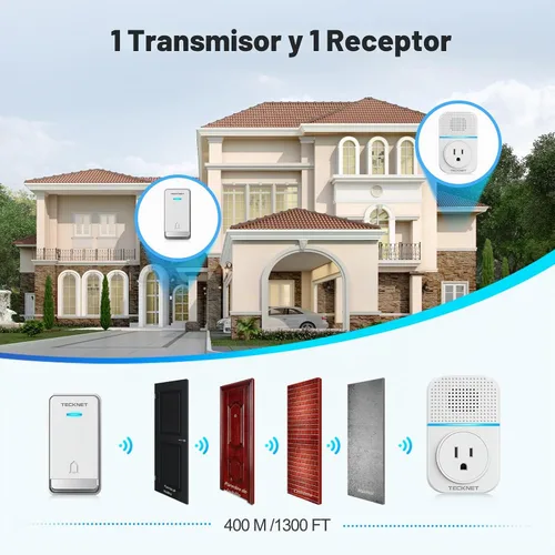 Vista 7 de TECKNET Timbre inalámbrico, timbre de puerta enchufable, timbre impermeable IP66, timbre de puerta inalámbrico de 1300 pies, timbre de puerta