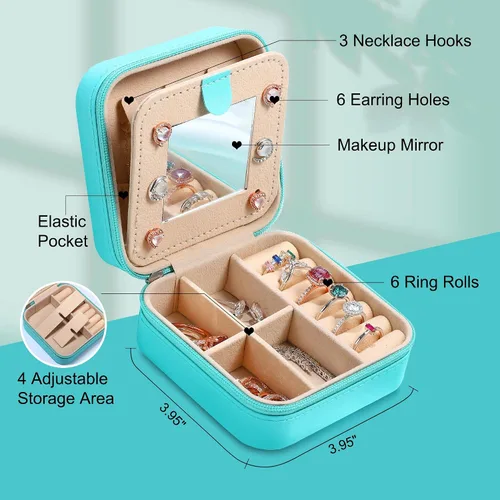 Vista 2 de Joyero de viaje para mujer, joyero azul pequeño, organizador de joyas, joyero para mujer, mini joyero, estuche de viaje imprescindible, regalos