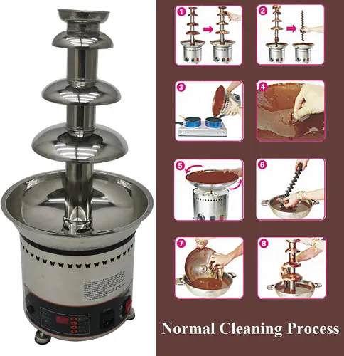 Vista 6 de Máquina de fuente de chocolate para fiesta, 4 niveles, acero inoxidable, fuente de chocolate caliente, fuente de cascada, fuente de fondue