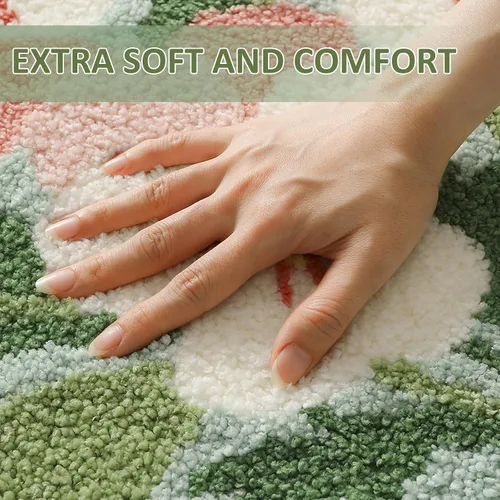 Vista 4 de Tapete de baño con diseño floral, suave, antideslizante, con patrón de flores coloridas, alfombra de baño de microfibra ultra absorbente, lavable a