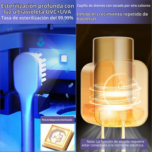 Vista 3 de Soporte para cepillos de dientes montado en la pared, 1 taza para cepillos de dientes con secado y limpieza inteligente, estuche de limpieza