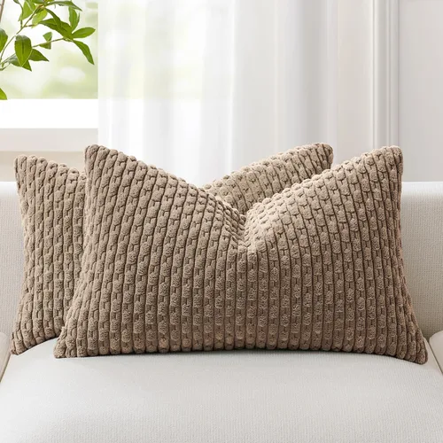Vista 50 de Kevin Textile - Juego de 2 fundas de almohada decorativas de pana suave, estilo bohemio, a rayas, decoración del hogar para sofá, cama, sofá y sala