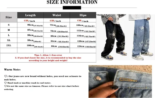 Vista 4 de Pantalones de mezclilla Y2K para hombre, estilo hip hop, holgados, rectos, holgados, estilo hip hop, para hombre