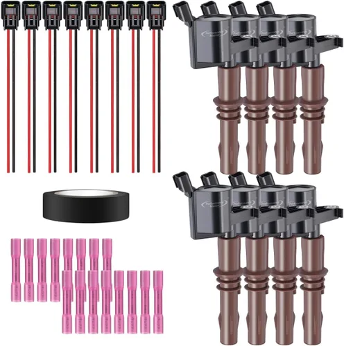 Vista 35 de Juego de 4 bobinas de encendido y arnés de cableado con conector pigtail compatible con Accord Odyssey Acura Saturn 3.0L 3.2L 3.5L V6 C1221 UF242