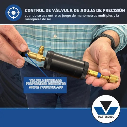 Vista 5 de Mastercool 90375 Inyector de Aceite y Tinte – Recipiente de Servicio Pesado de 2 oz – Compatible con Sistemas de A/C de Abocinado de 1/4" – Control