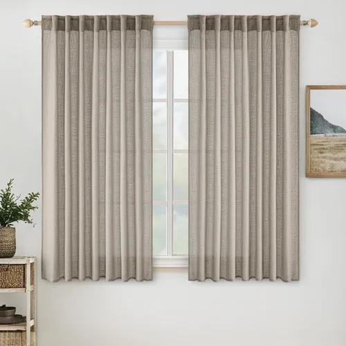 Vista 44 de MIULEE - Cortinas semitraslúcidas suaves y gruesas con textura de lino para cocina y ventana de baño, con trabilla trasera y bolsillo para Blanco