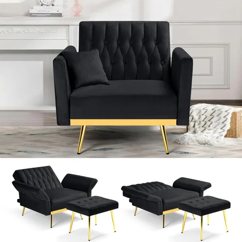 Vista 16 de Silla decorativa de terciopelo con respaldo y reposabrazos Verde oliva