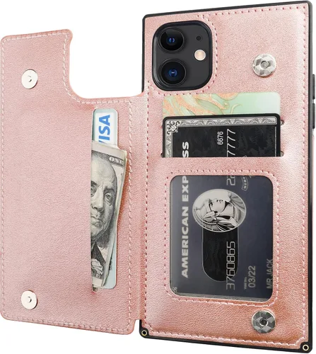 Vista 10 de Bocasal Funda tipo cartera para iPhone 11 Pro con tarjetero para tarjetas de crédito, piel sintética suave premium, función atril, cierre magnético
