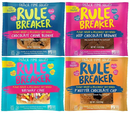 Vista 12 de Rule Breaker - Galletas veganas, sin gluten, sin nueces, hipoalergénicas, Kosher, envueltas individualmente, 1.9 oz, aperitivos