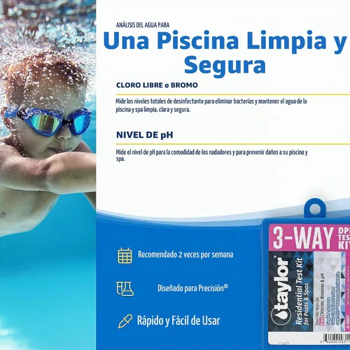 Vista 3 de Taylor Technologies K-1001 DPD, kit de prueba de piscina 3 en 1 para cloro libre Prueba cloro, bromo y pH gratis en más de 100 pruebas rápidas